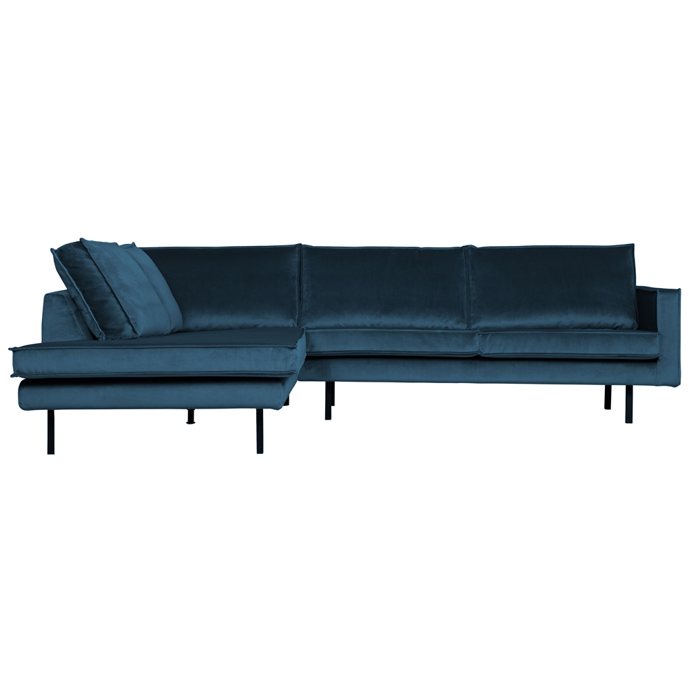 Eckgarnitur Rodeo Samt blau Couch Sofa Ecksofa Longchair links