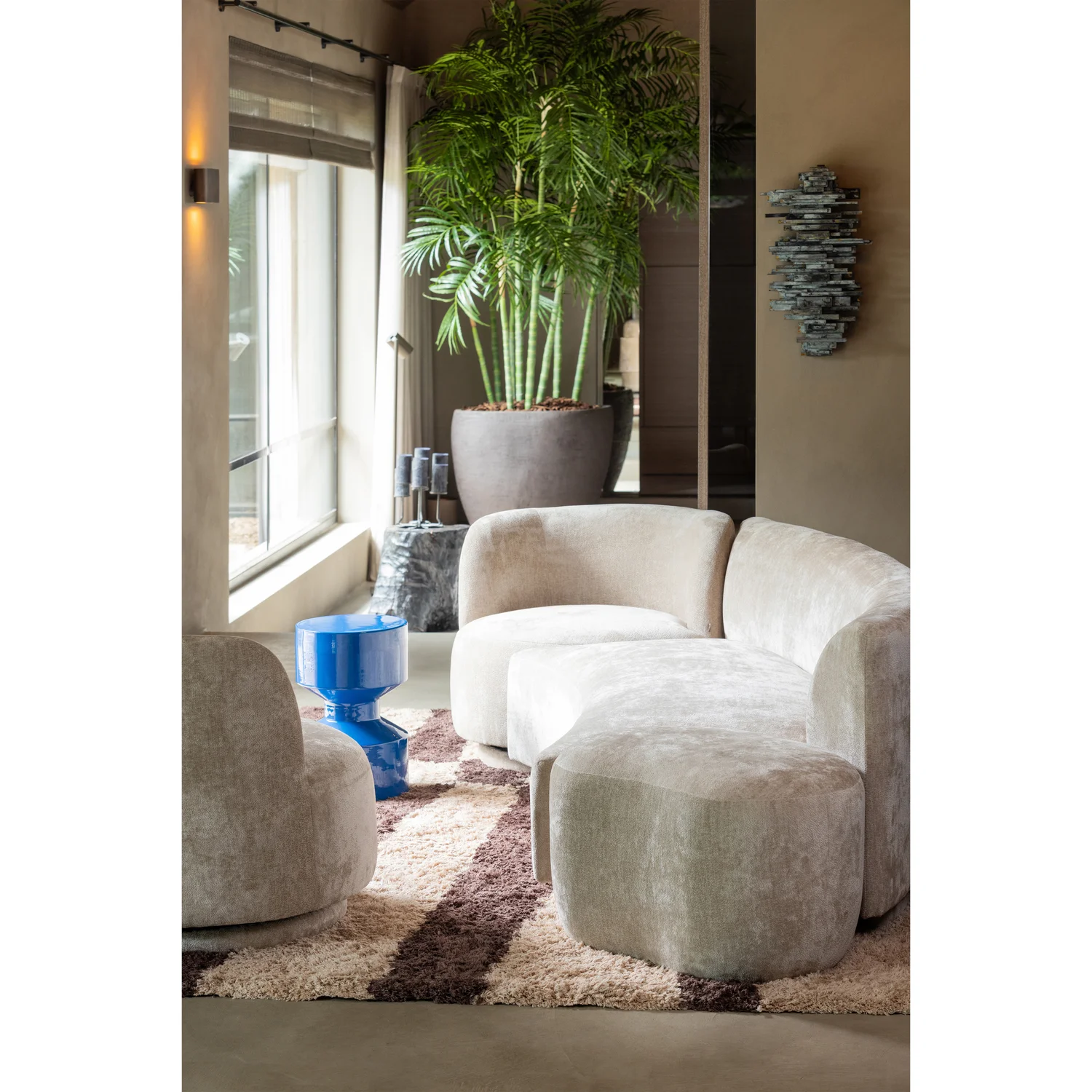 Couchgarnitur COMBI-POPULAR Sofa & modular Sessel Hocker Chenille natur