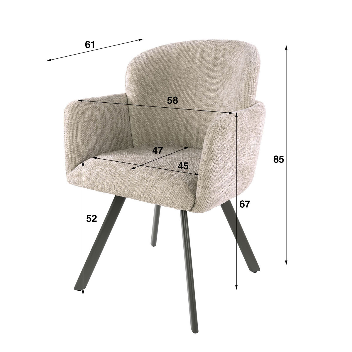 2er Set Armlehnstuhl GRACIA drehbar Chenille Stoff sandfarben