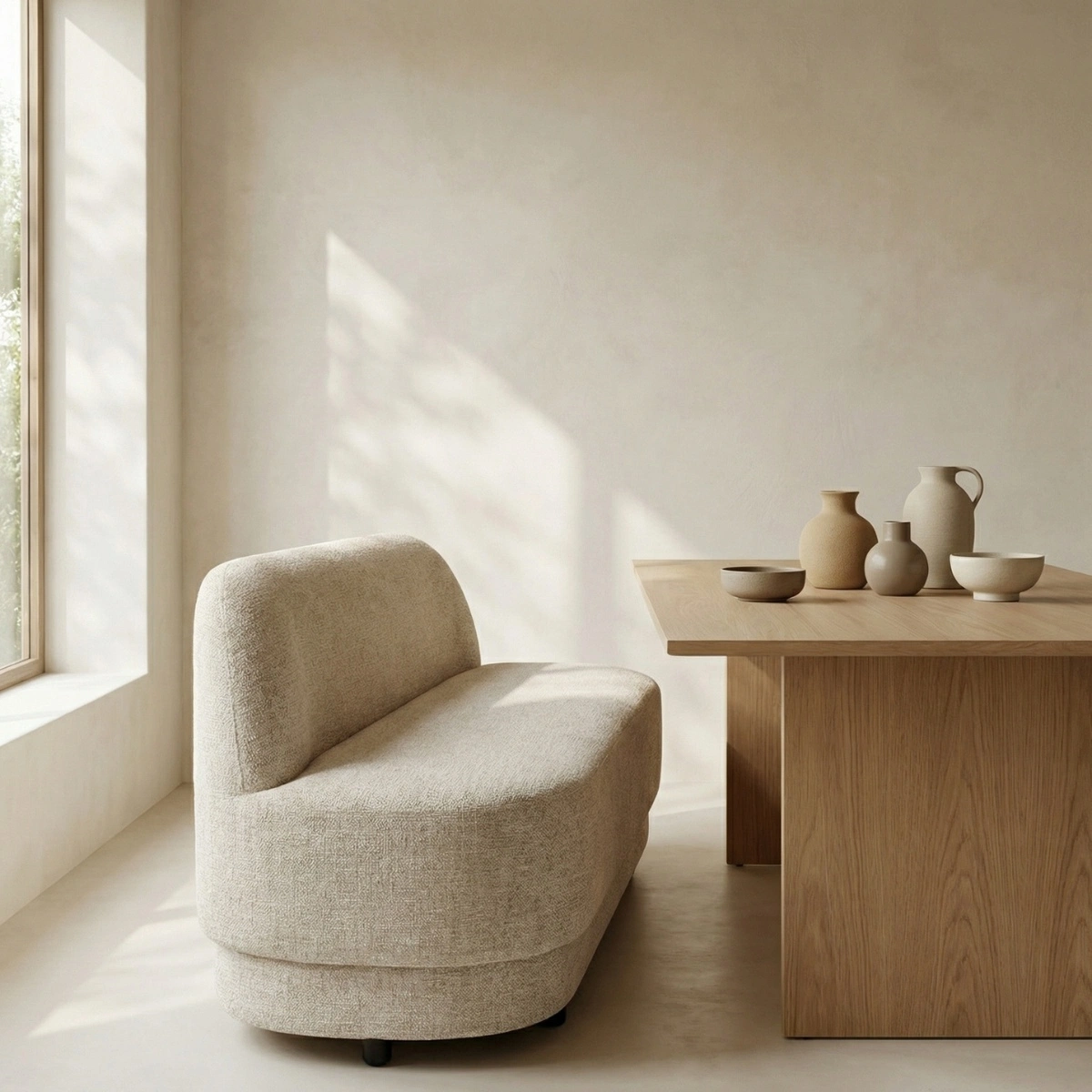 DÁJE Interieur Esszimmerbank MOVA Beige im modernen Japandi Esszimmer