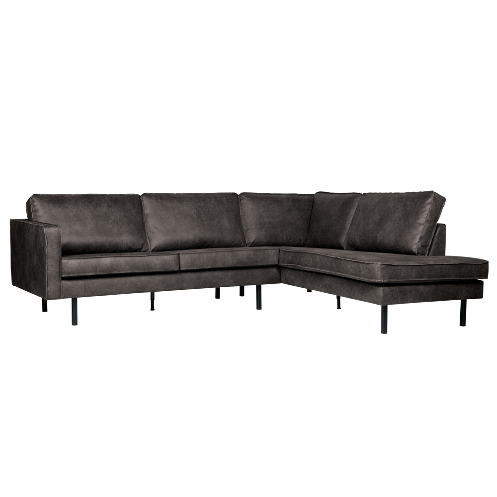 Eckgarnitur Rodeo Leder schwarz Ecksofa  Longchair rechts