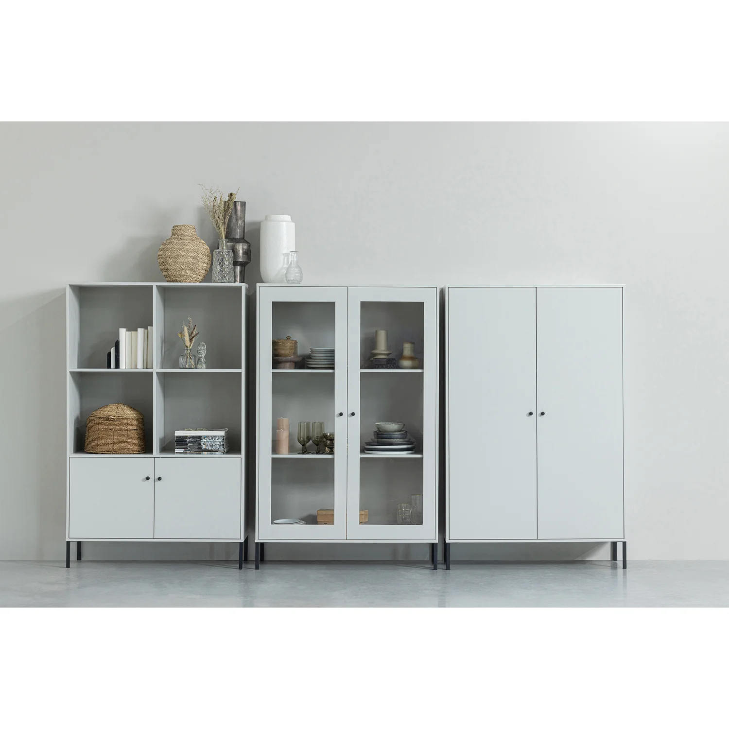 Bücherschrank Schrank XAM 2-türig Kiefernholz wolkengrau
