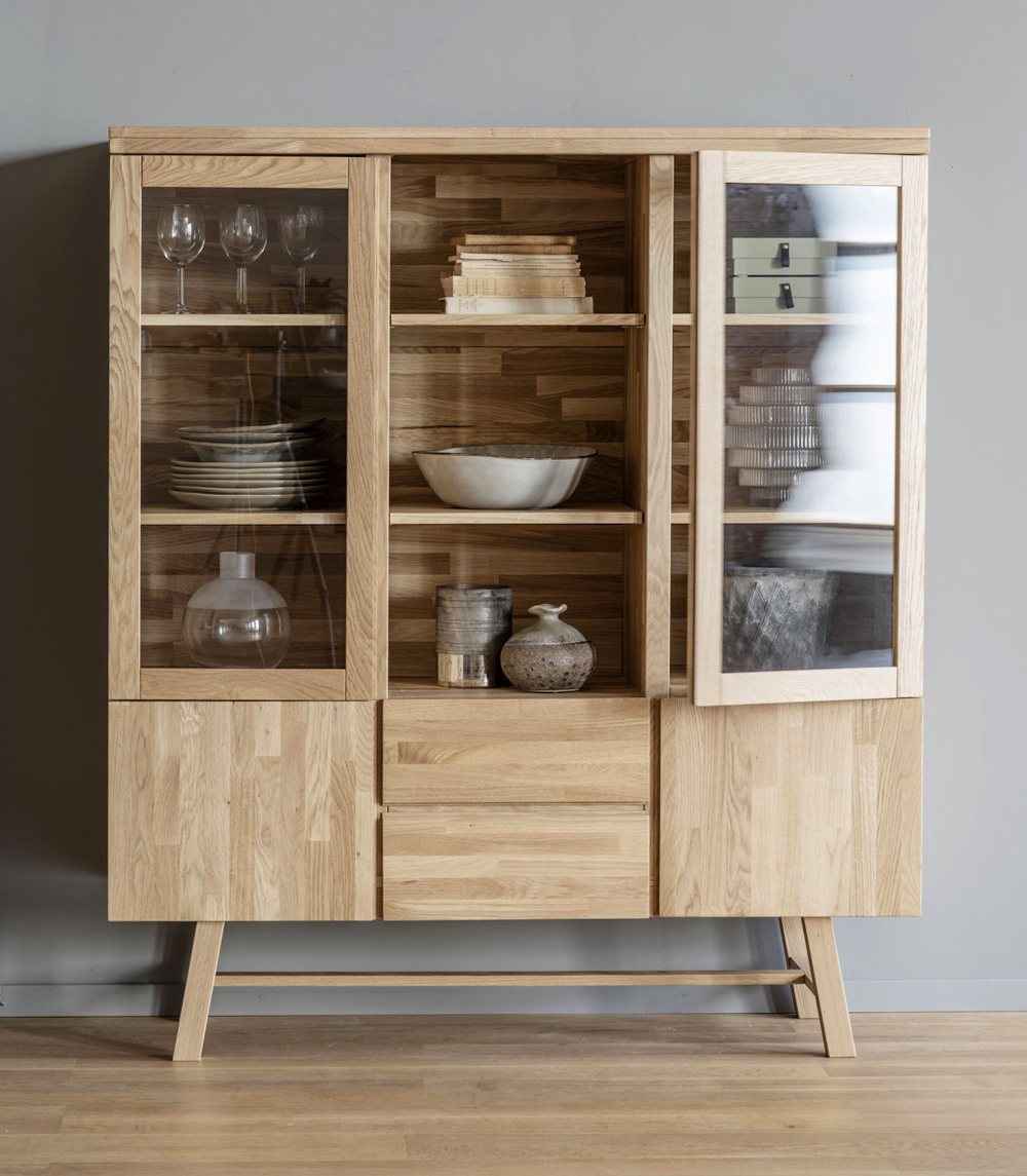 Highboard aus Eiche Küchenschrank Vitrine natur