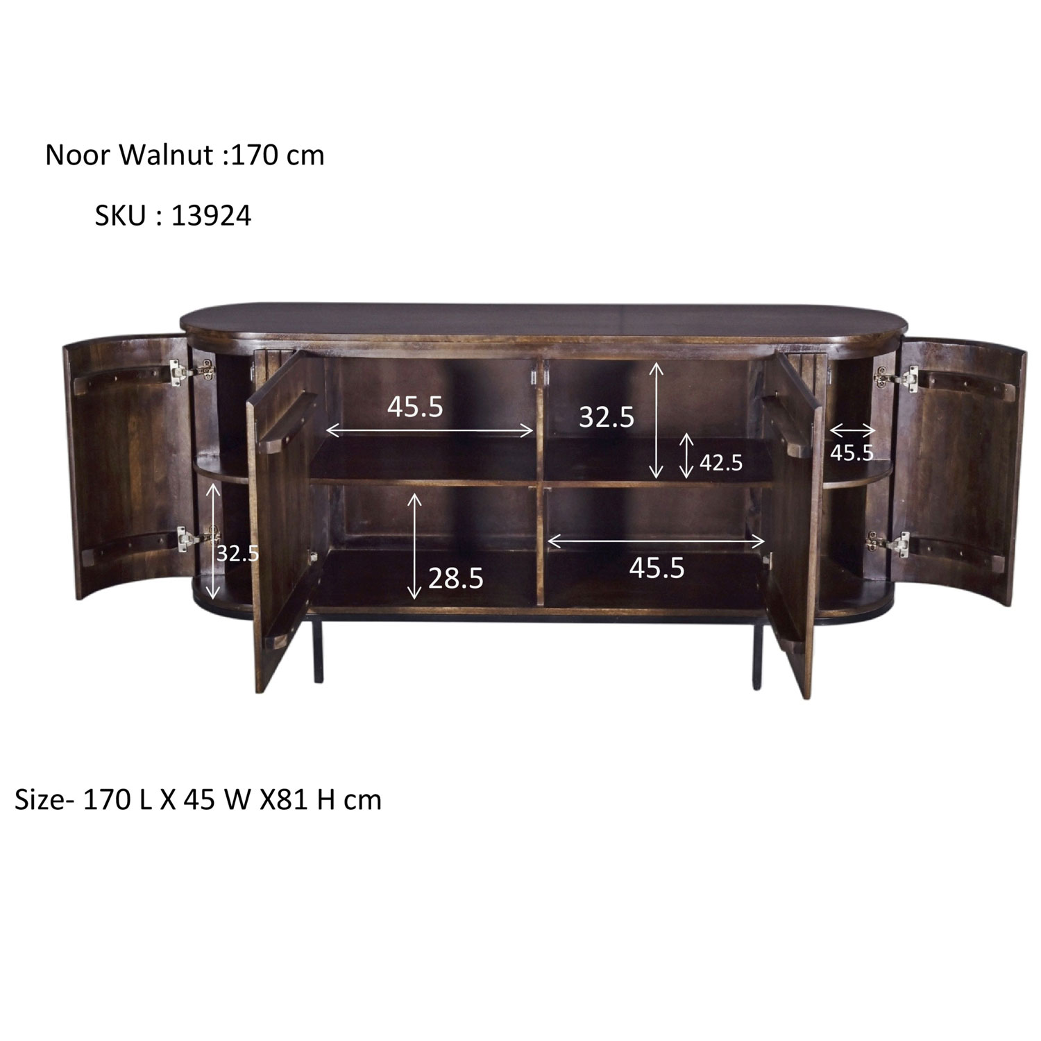 RETRO CHIC Sideboard Noor 170 cm Mango Holz braun