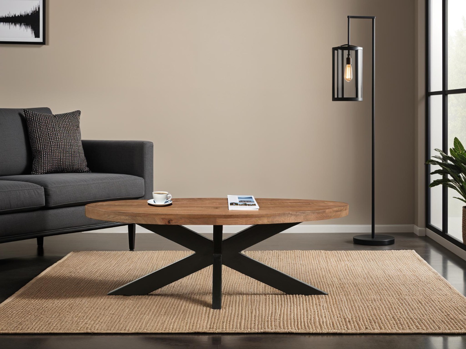 Couchtisch Sturdy oval 130 x 70 cm Mangoholz braun Metall schwarz