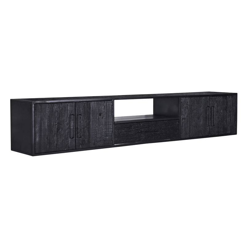 TV Möbel hängend NEGRO 240 cm recyceltes Holz schwarz