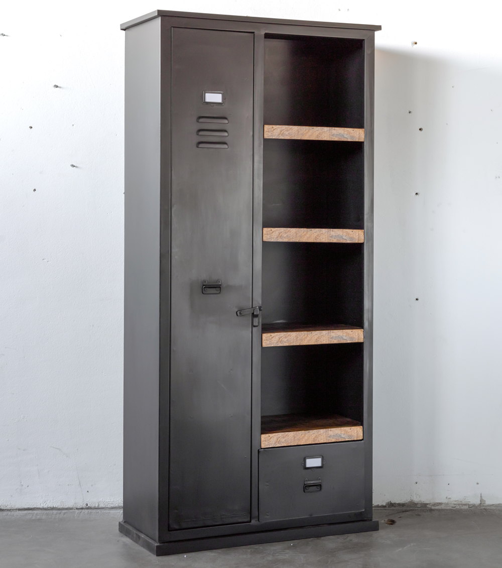 Industrie Metall Schrank Bücherschrank schwarz
