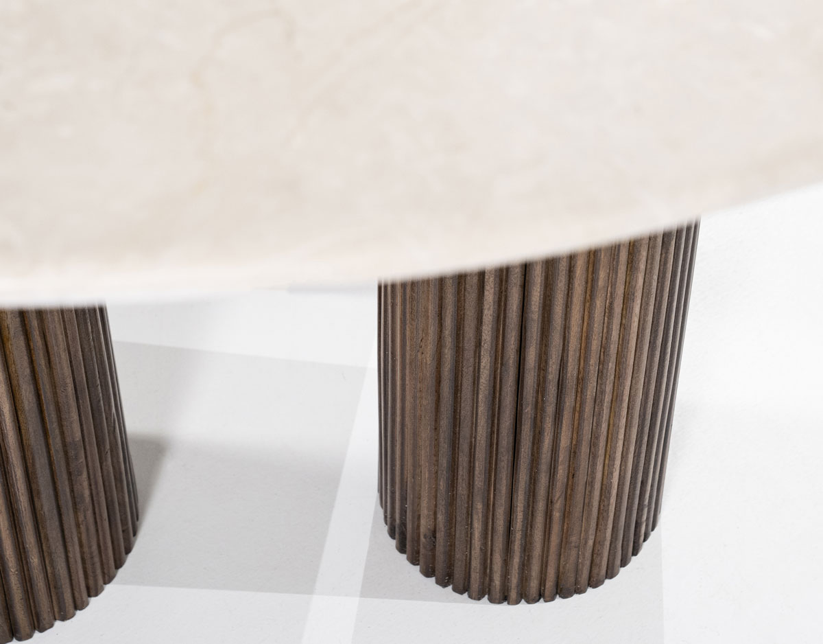 Esstisch Xavi rund 130 cm Marmor Mango Holz braun