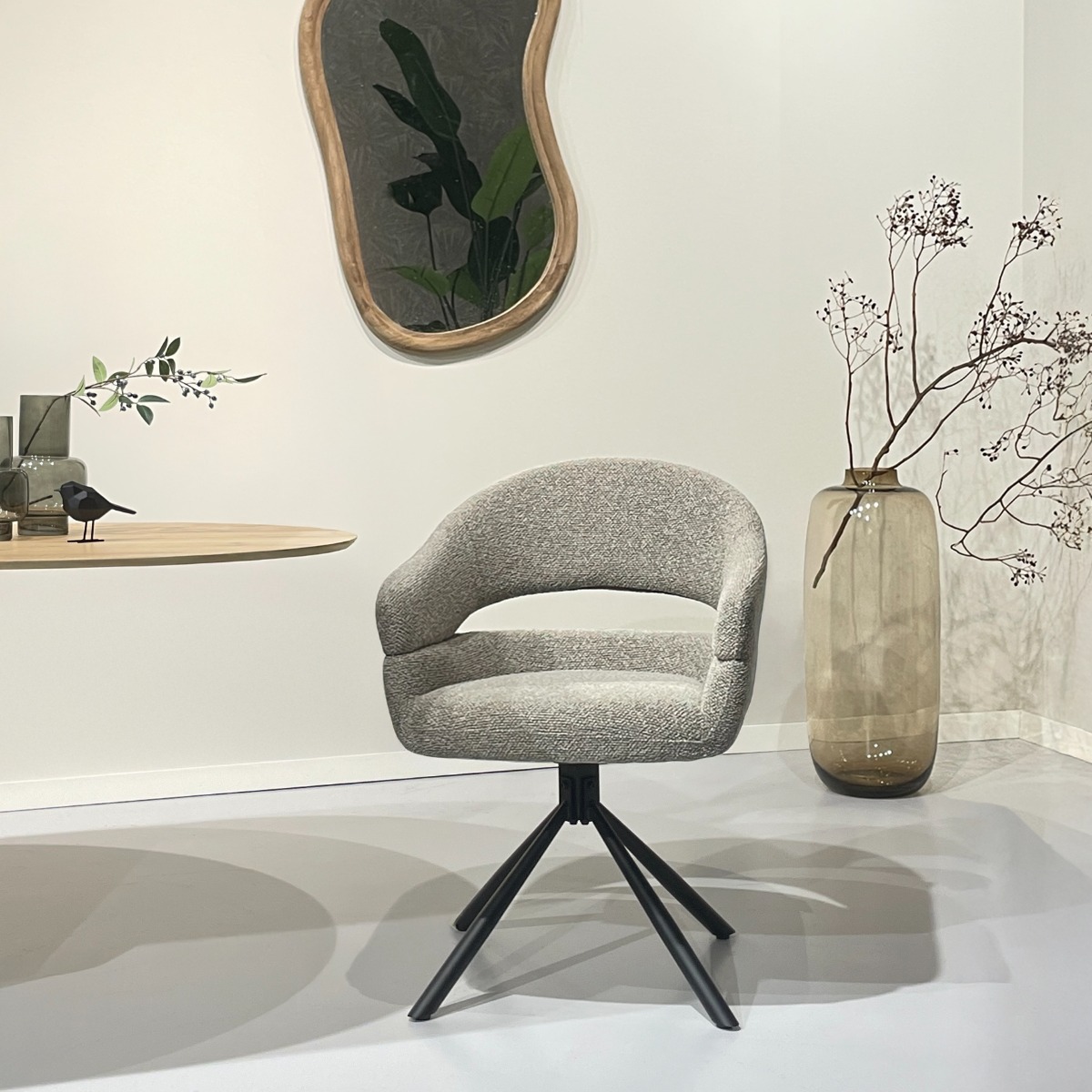 Esszimmerstuhl Linn Drehstuhl Stuhl mit Armlehnen Stoff taupe