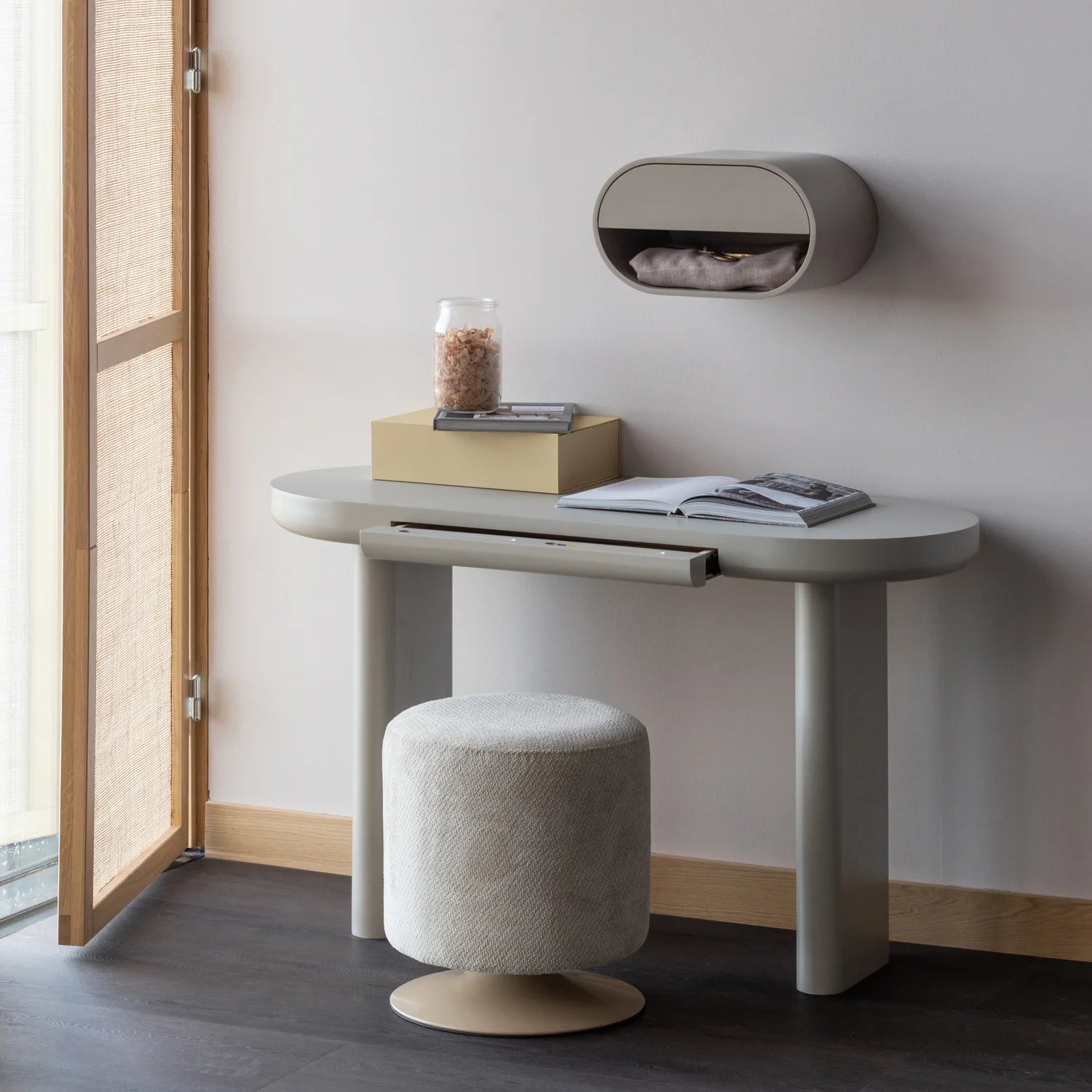 Hocker rund Ø 46 cm ISLEN Drehfunktion Bouclé beige