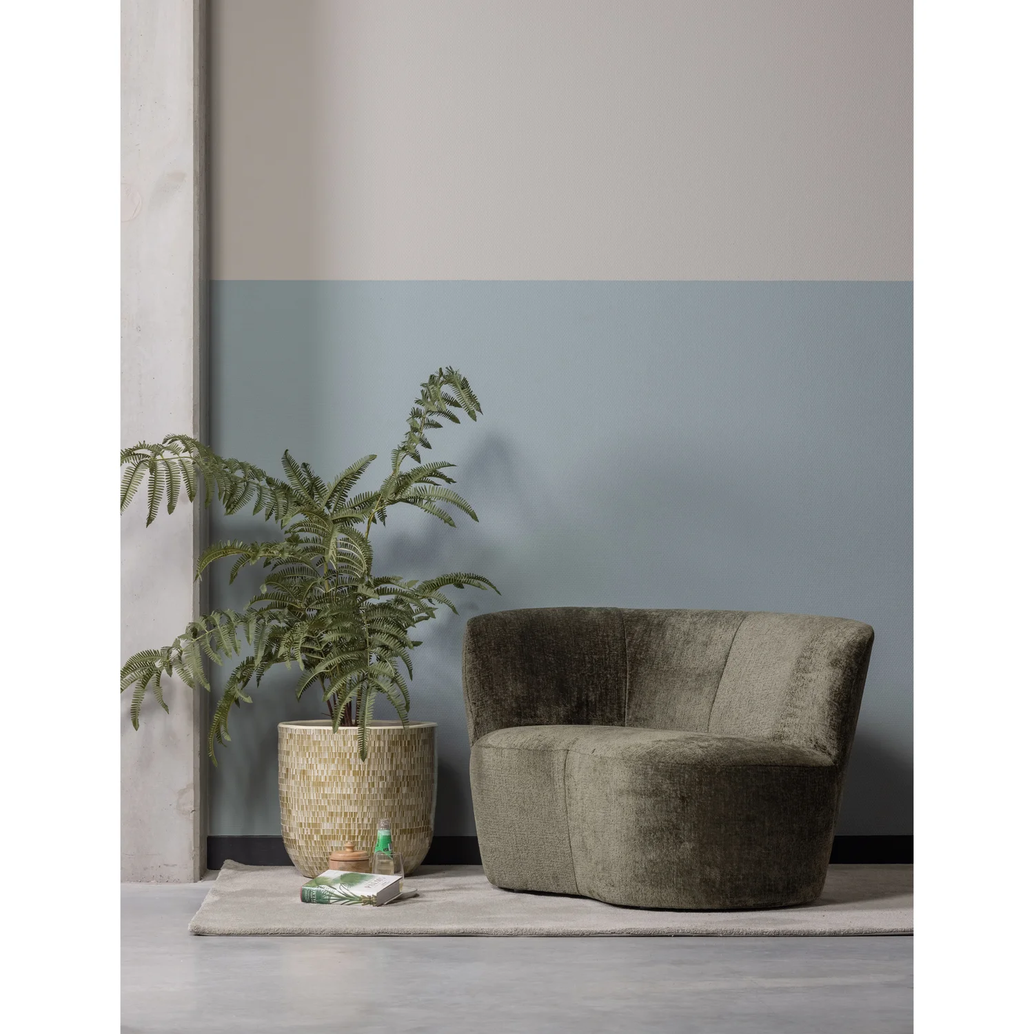 kleines Sofa Stone links 112 cm Struktur-Samt warmgrün Loungesofa