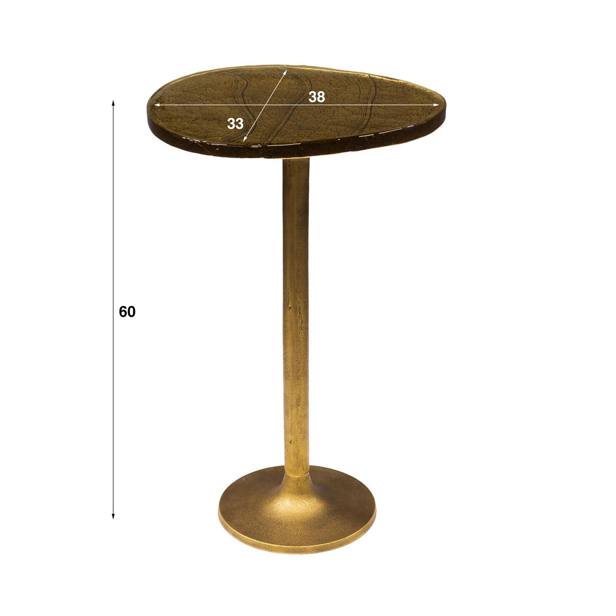 Beistelltisch Ellipse L Metall Glas Gold antik Finish