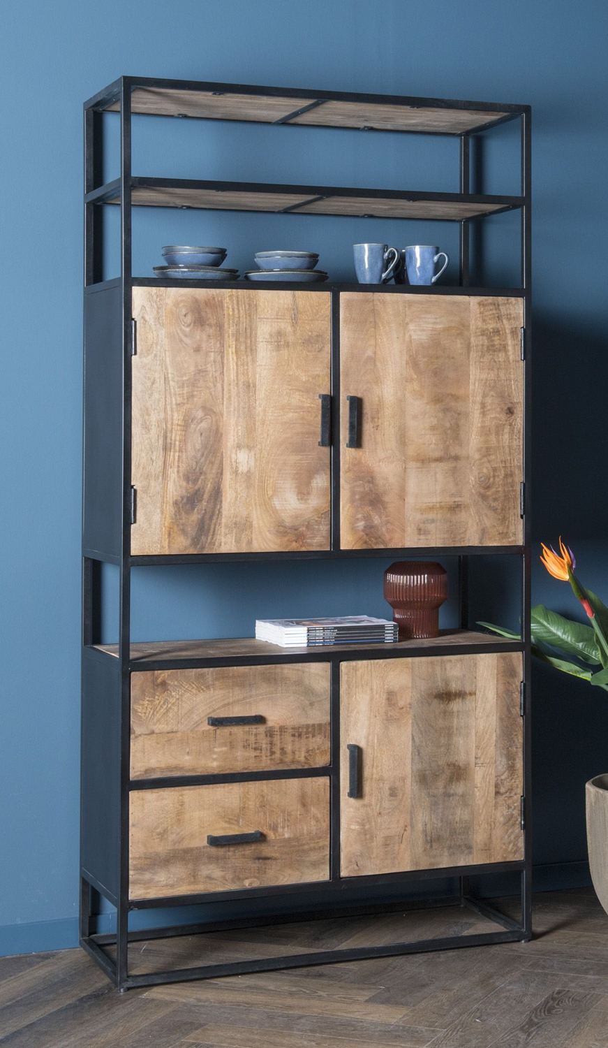 Regal Sturdy H 200 cm offen Schrank Mangoholz Metall