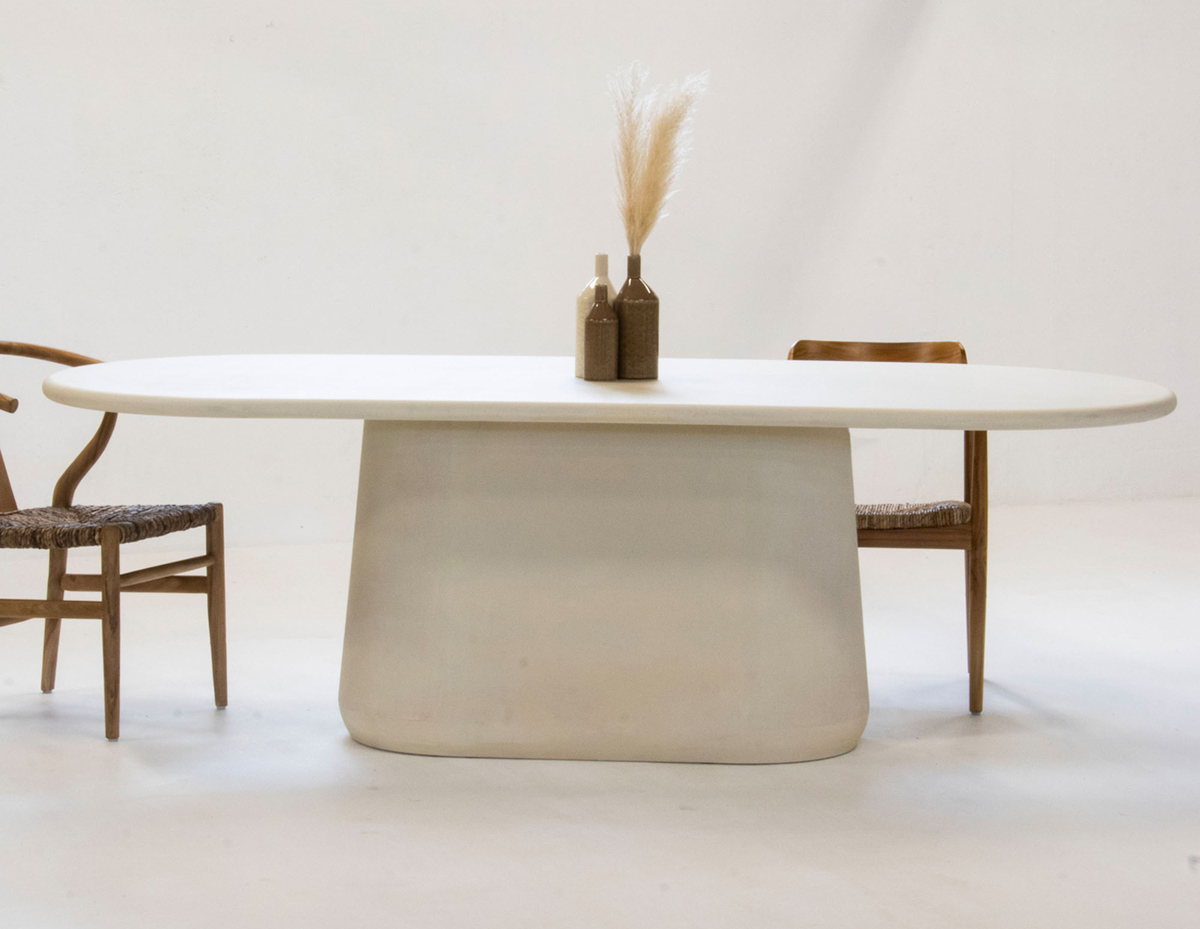 Esstisch NAOMI oval 240 x 100 cm beige Beton Ciré