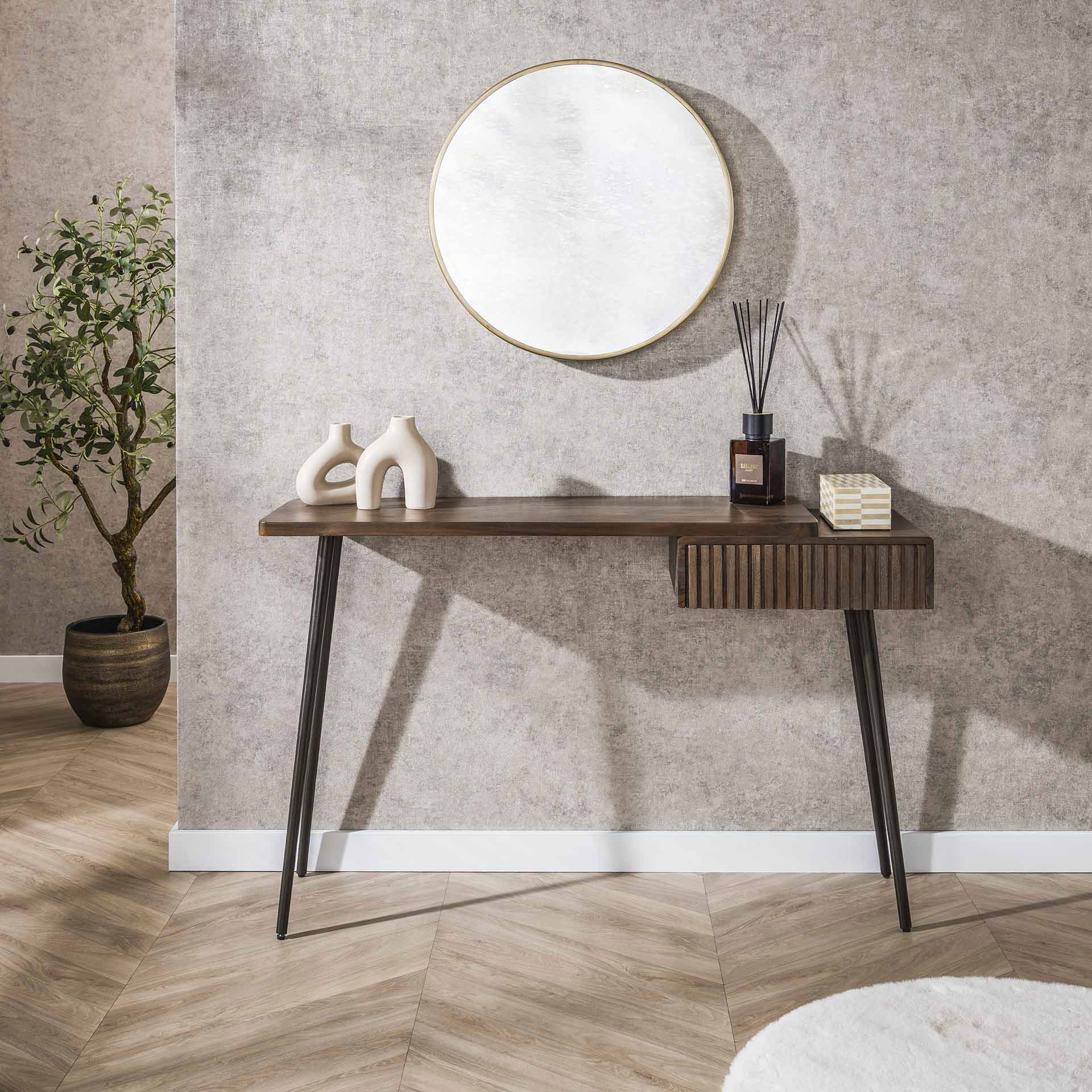 Schminktisch Konsolentisch SOUL 120 cm Akazie massiv braun Metall