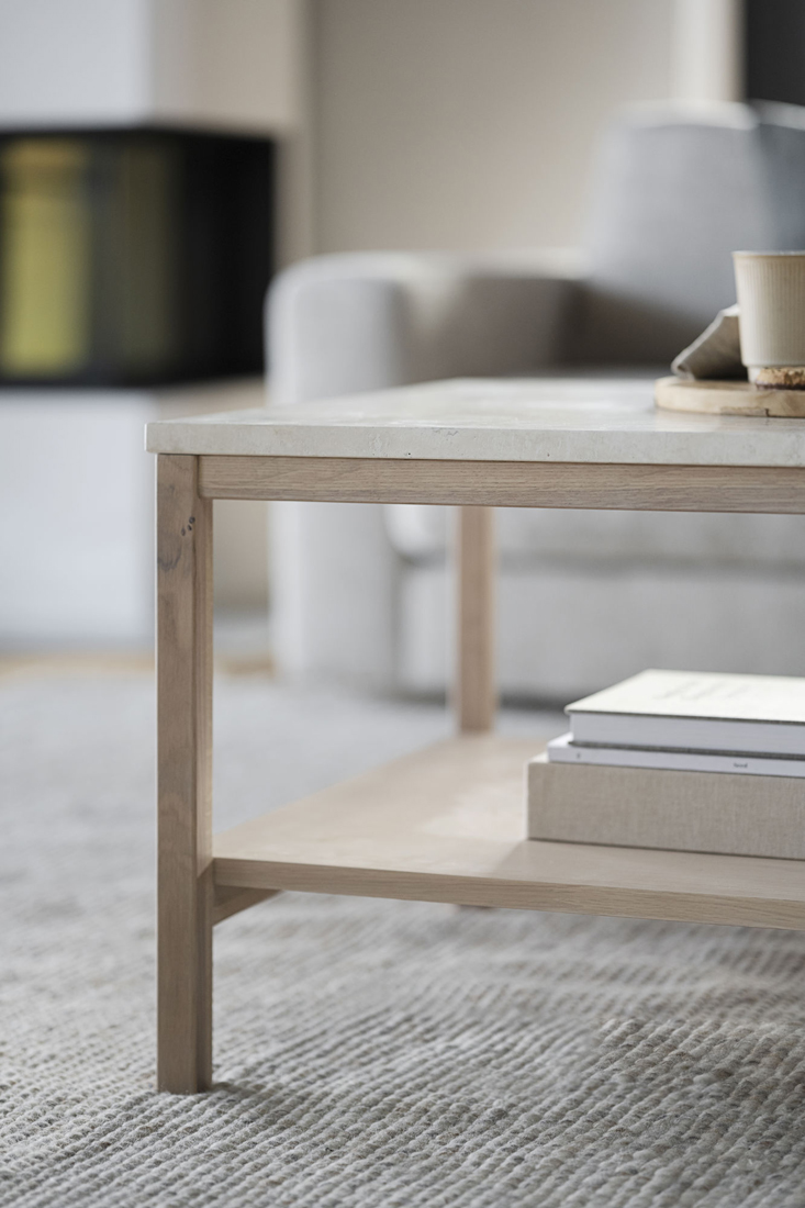 Couchtisch Eiche Tischplatte beige Travertin 140 cm
