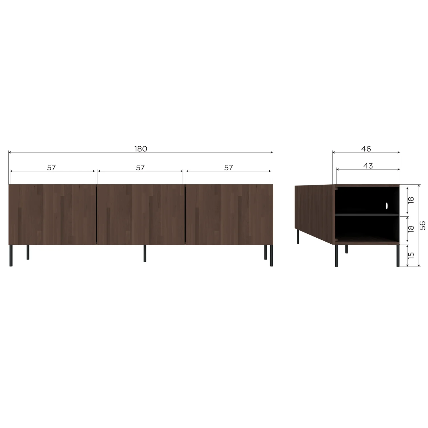 TV Möbel Lowboard BONO Gravure 180 cm Esche braun