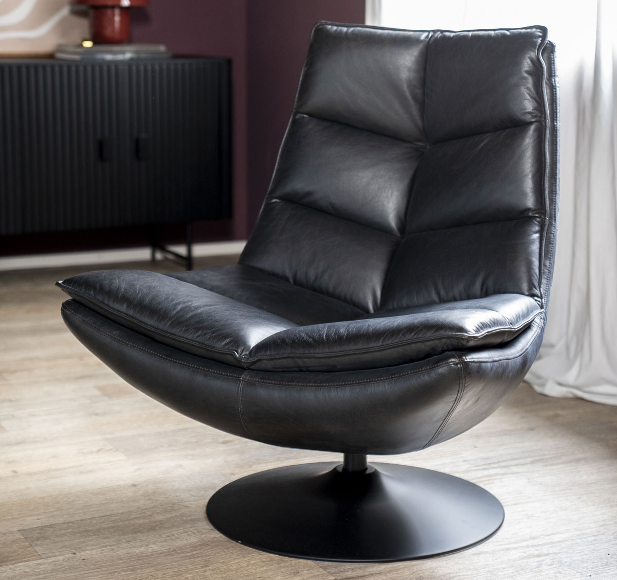 Sessel Relaxsessel Sven Boho Leder schwarz Drehsessel Loungesessel Clubsessel