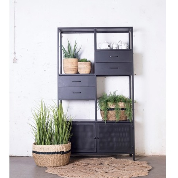 Industrie Regal Schrank Vicky Breite 116 cm Metall schwarz