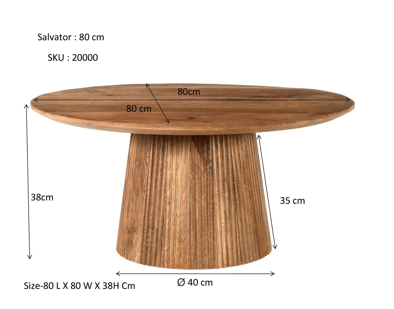 Couchtisch Salvator rund Ø 80 cm Mangholz natur