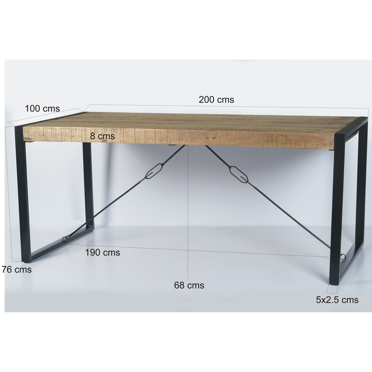 Esstisch Nairobi 200 x 100 cm Mangoholz Metall schwarz
