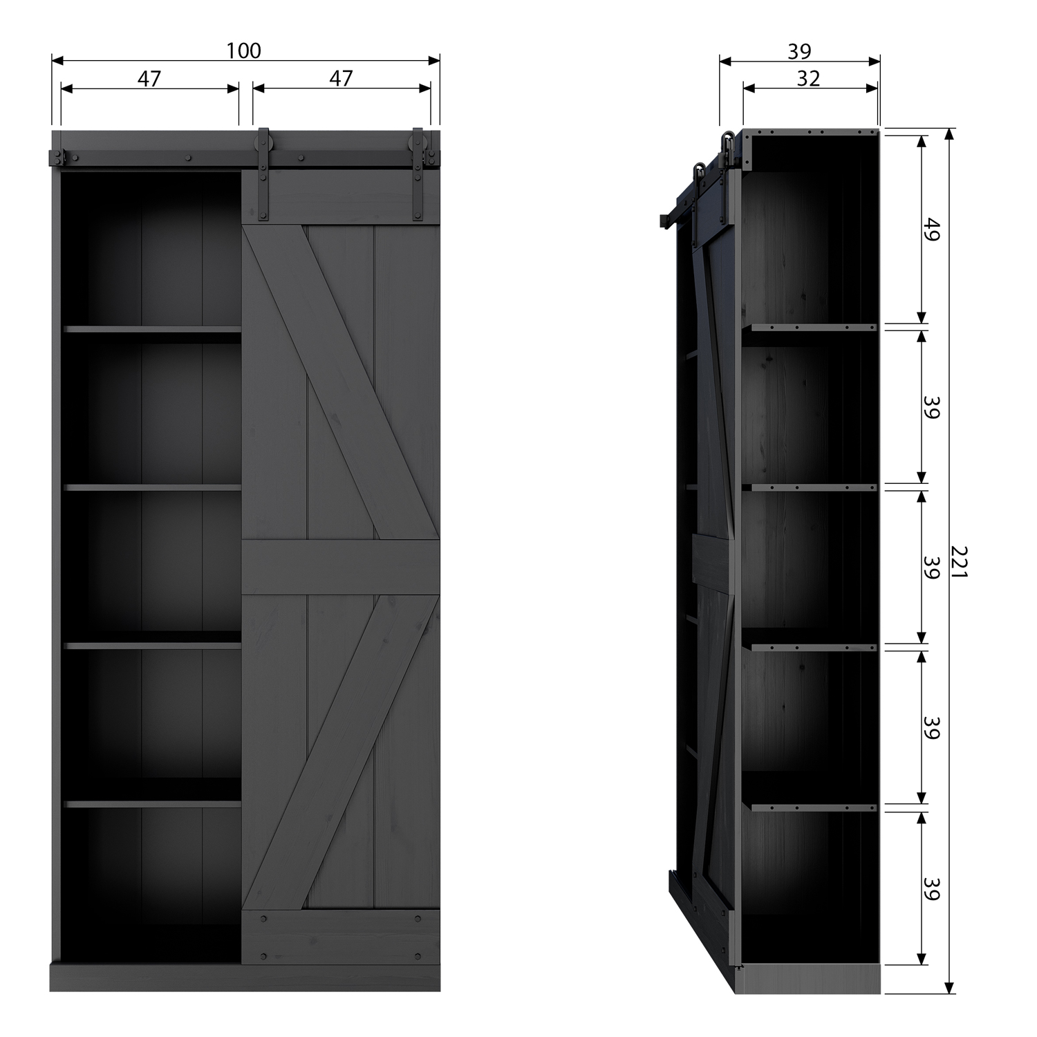 Schrank mit Schiebetür Harris H 221 cm Kiefer schwarz
