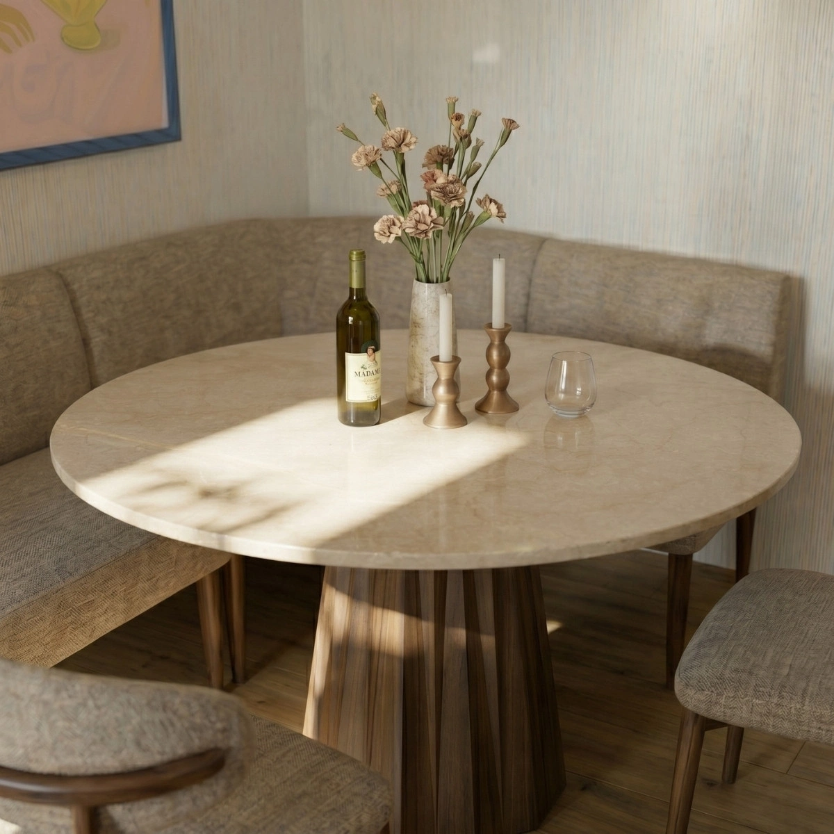 Esstisch rund mit Marmoplatte in beige Ø 150 cm