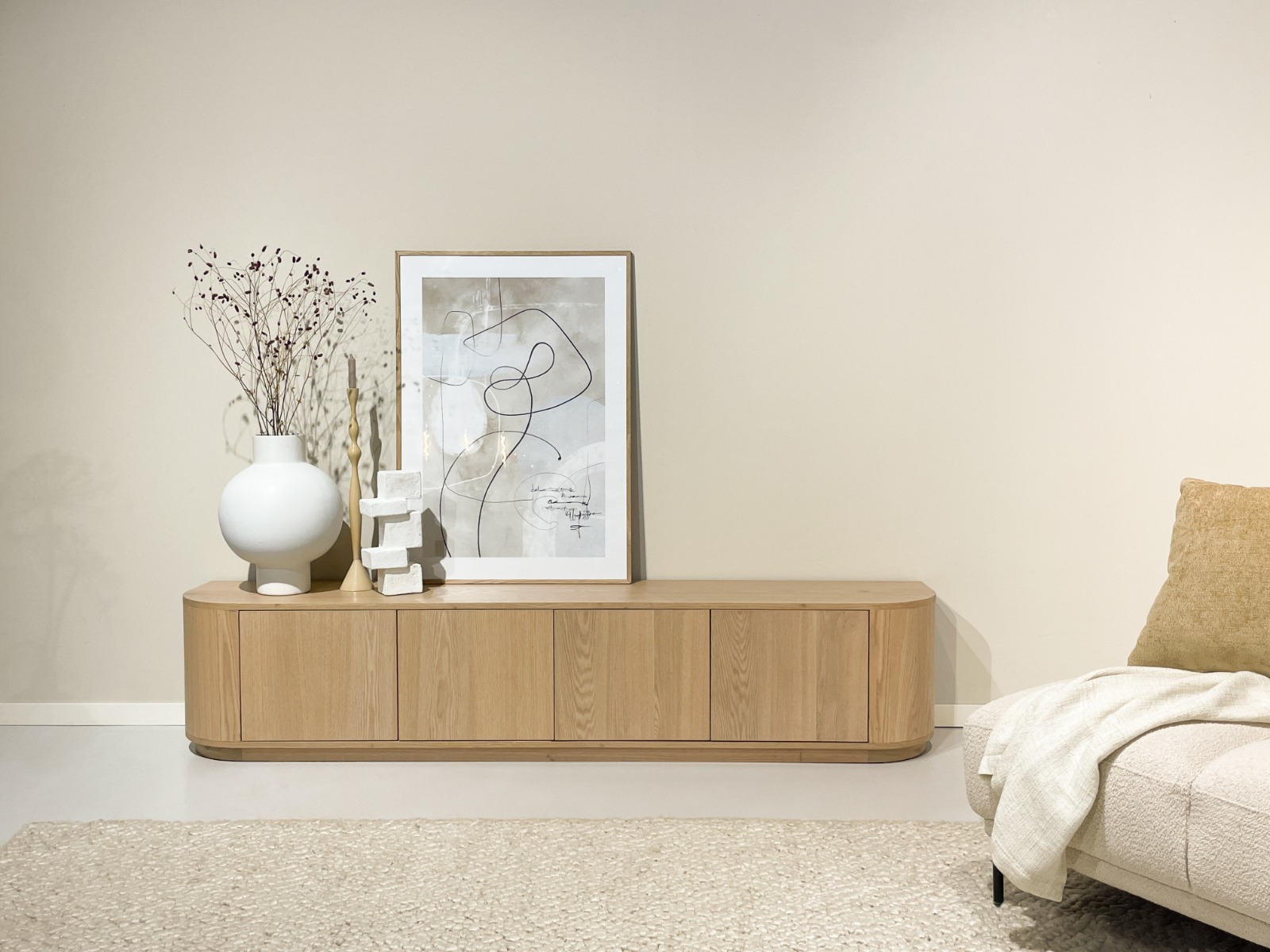 TV Möbel Lowboard Novero 220 cm Eichenholzfurnier natur