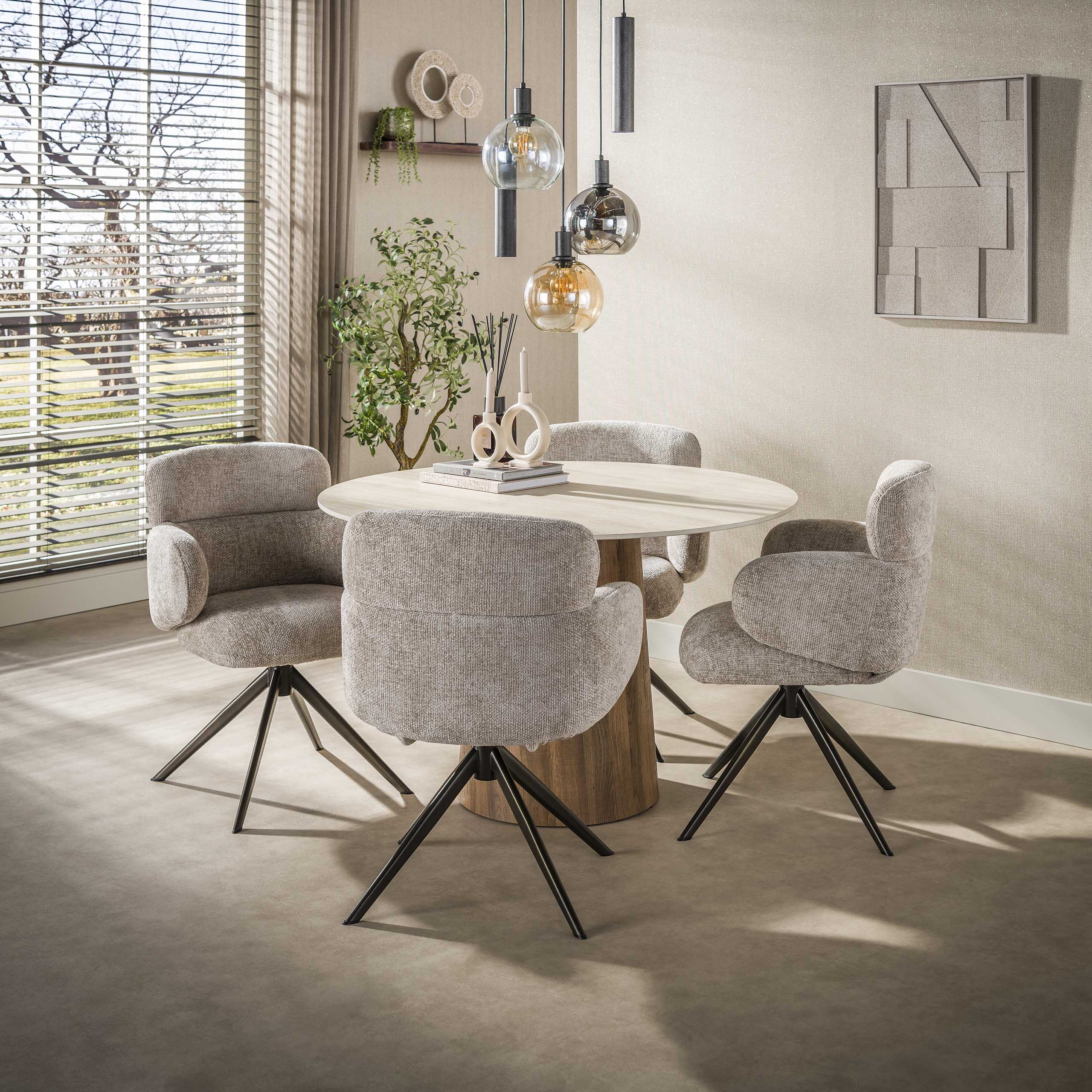 Esstisch VERONA rund 120 cm Keramikplatte Travertinoptik