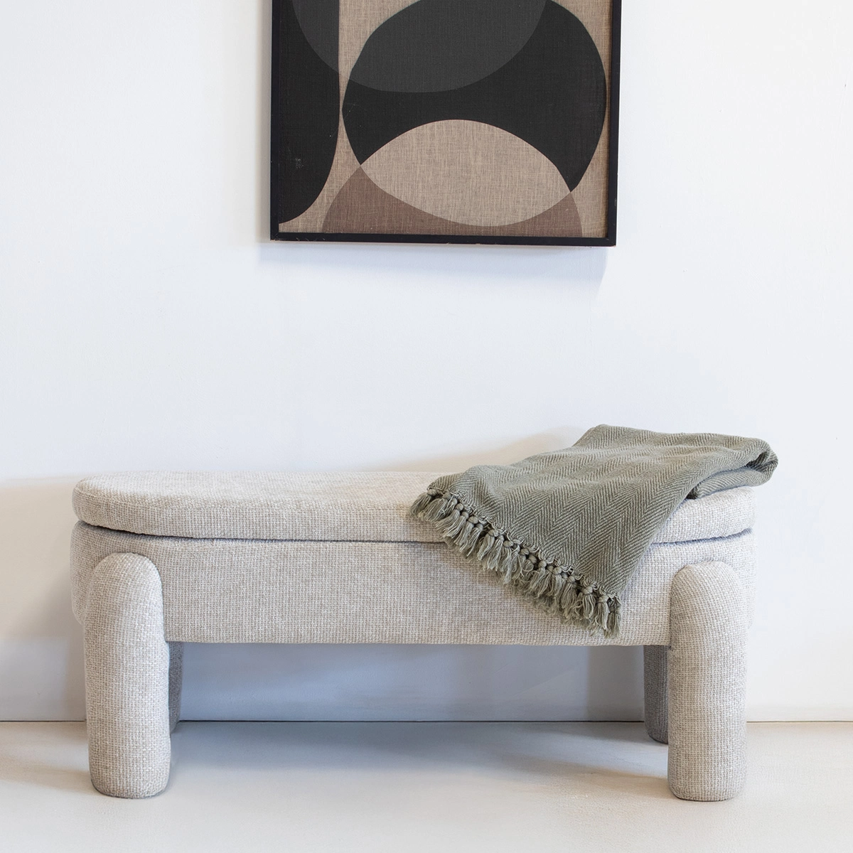 Sitzbank Truhenbank SUL 114 cm aufklappbar Sitzbezug beige Bank Aufbewahrungsbank