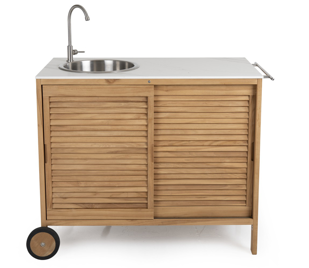 Outdoor Küche Teakholz Außenküche weiss Marmor-Look