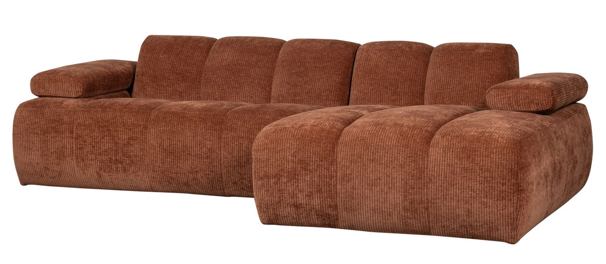 woood Chaiselongue Sofa MOJO rechts gerippter Stoff rostbraun