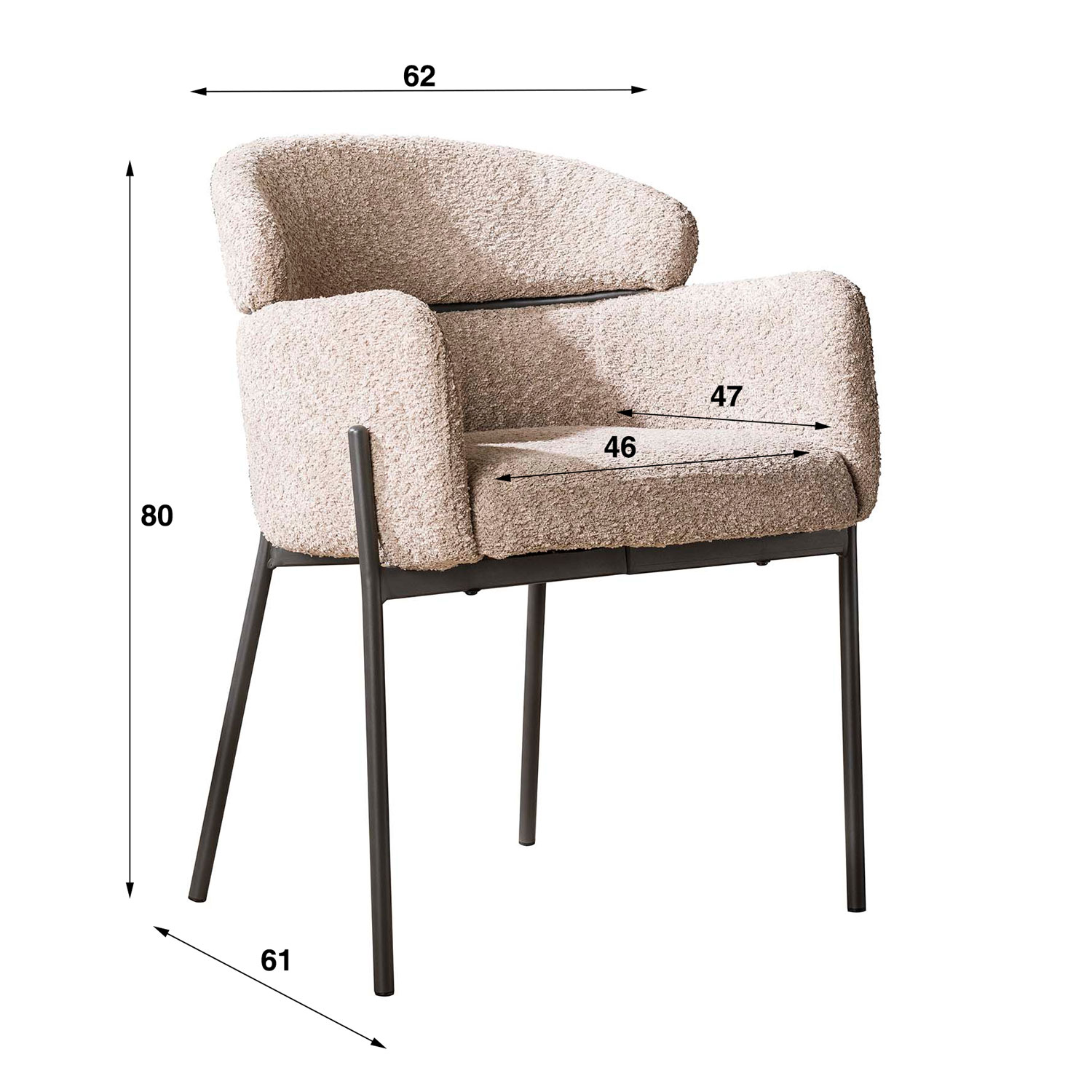 2er Set Esszimmerstuhl Boston weiß Boucle Stoff