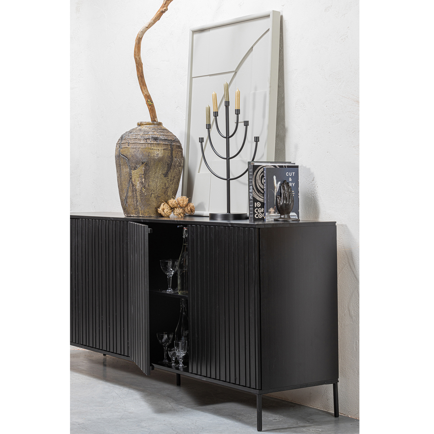 Sideboard New Gravure 200 cm Kiefernholz schwarz