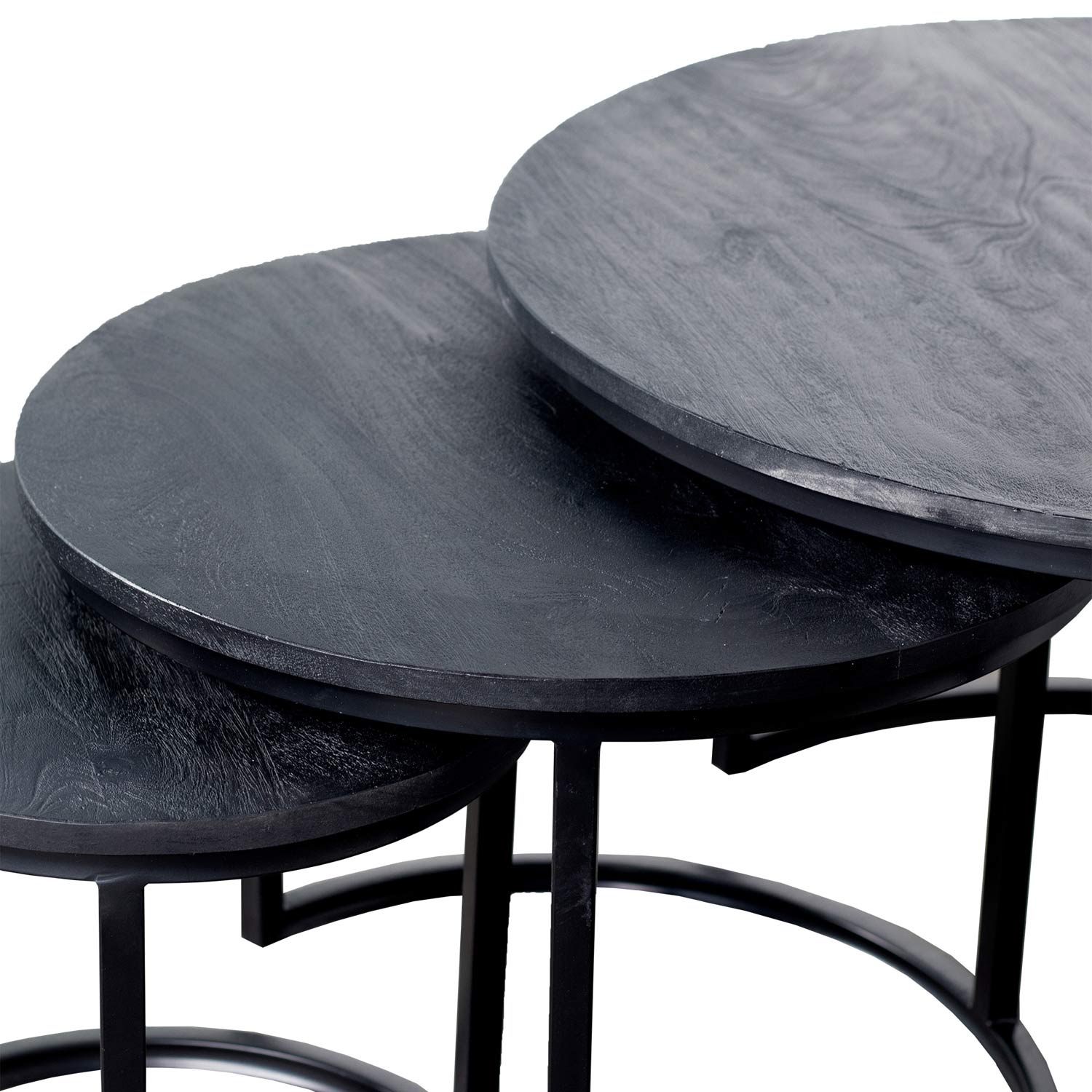 3er Set Couchtisch Mangoholz schwarz