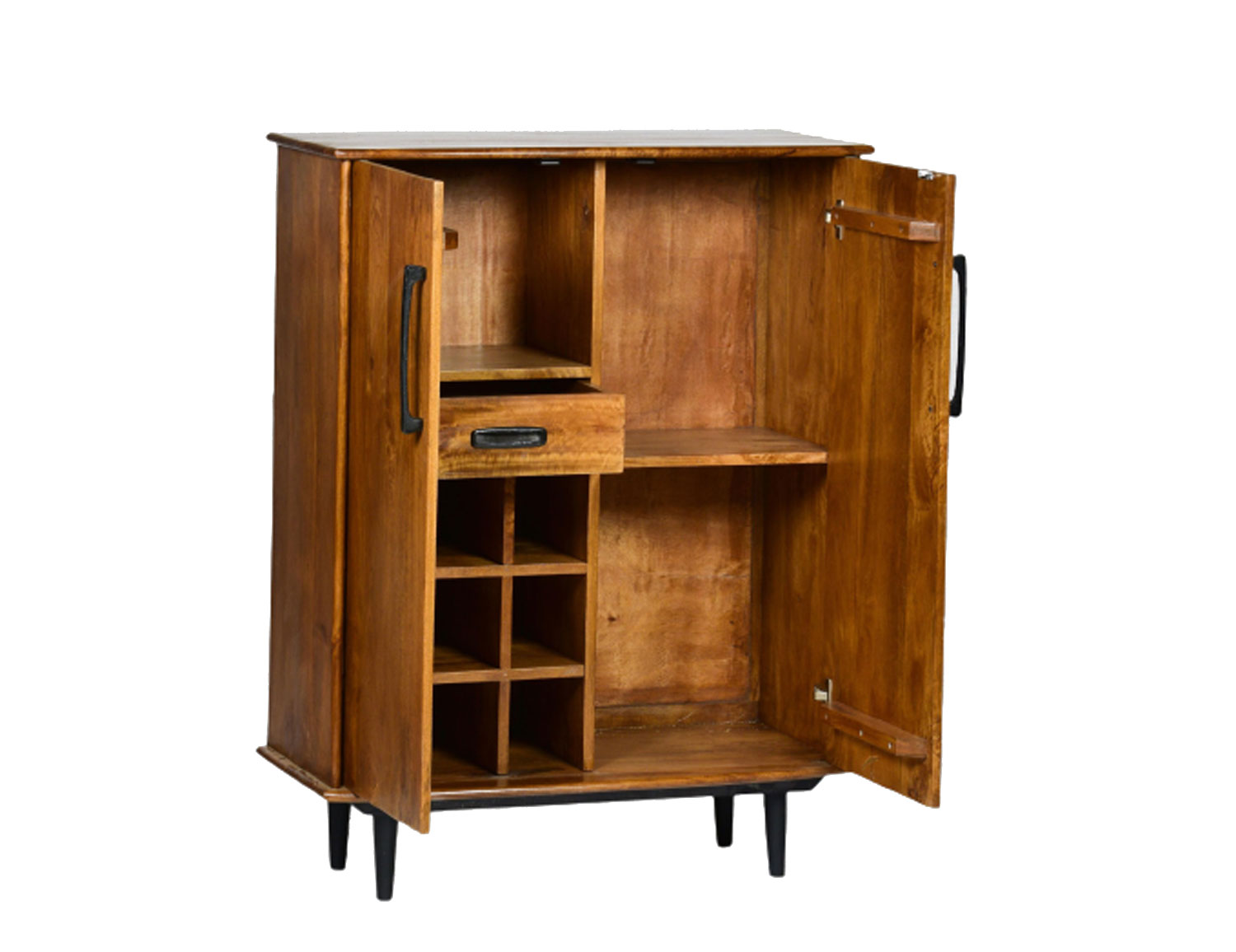 60er Jahre Weinschrank 90 cm Schrank Mango Holz Kommode