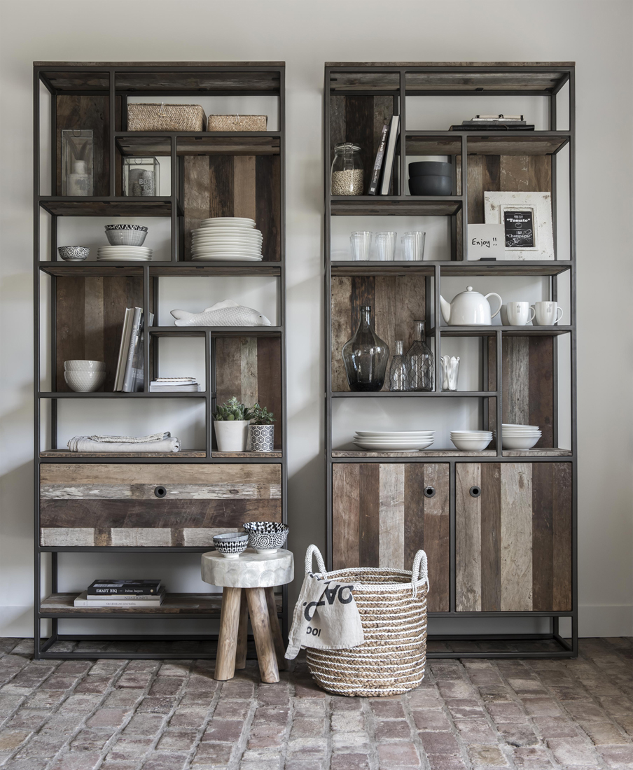 d-Bodhi Regal Bücherregal TUAREG mit 2 Türen recyceltes Teak Holz