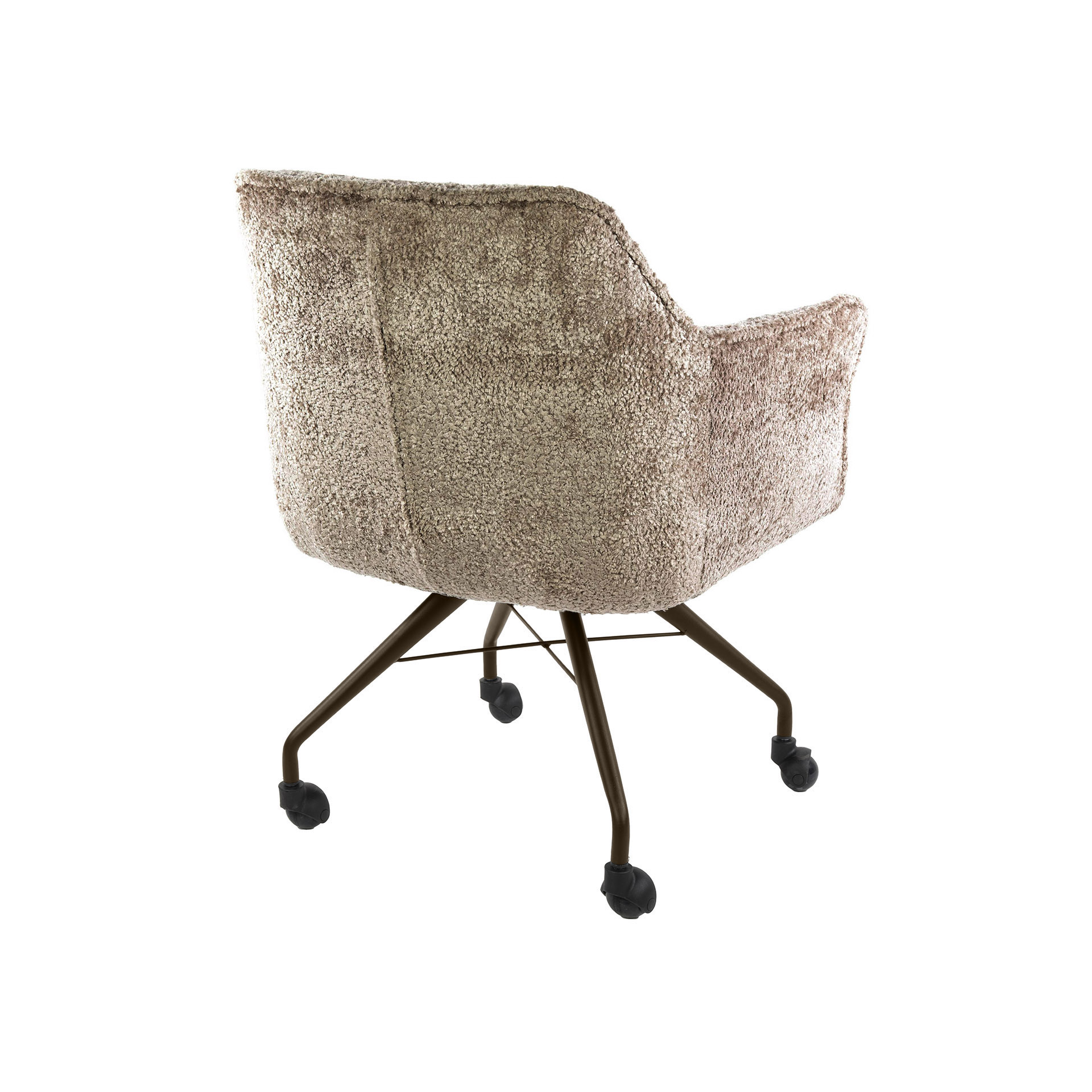 2er Set Armlehnstuhl Fino auf Rollen Soft-Teddy sand Beine braun