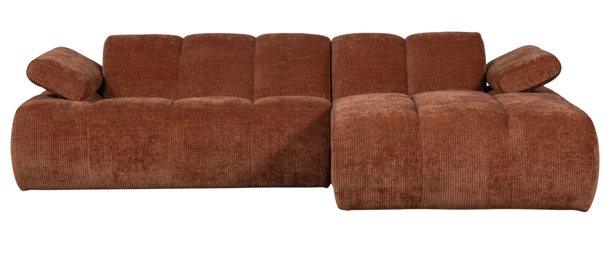 woood Chaiselongue Sofa MOJO rechts gerippter Stoff rostbraun
