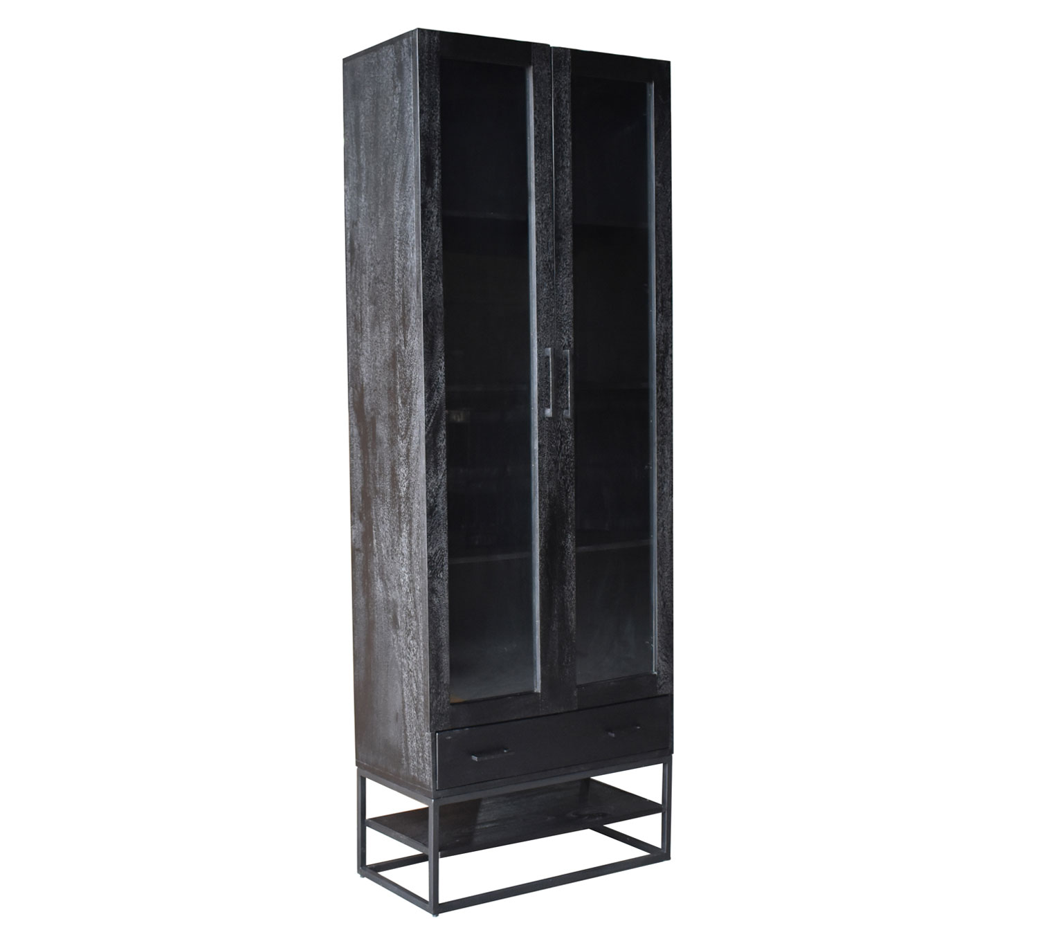 Vitrine ASHTON H 220 cm Mangoholz schwarz Vitrinenschrank