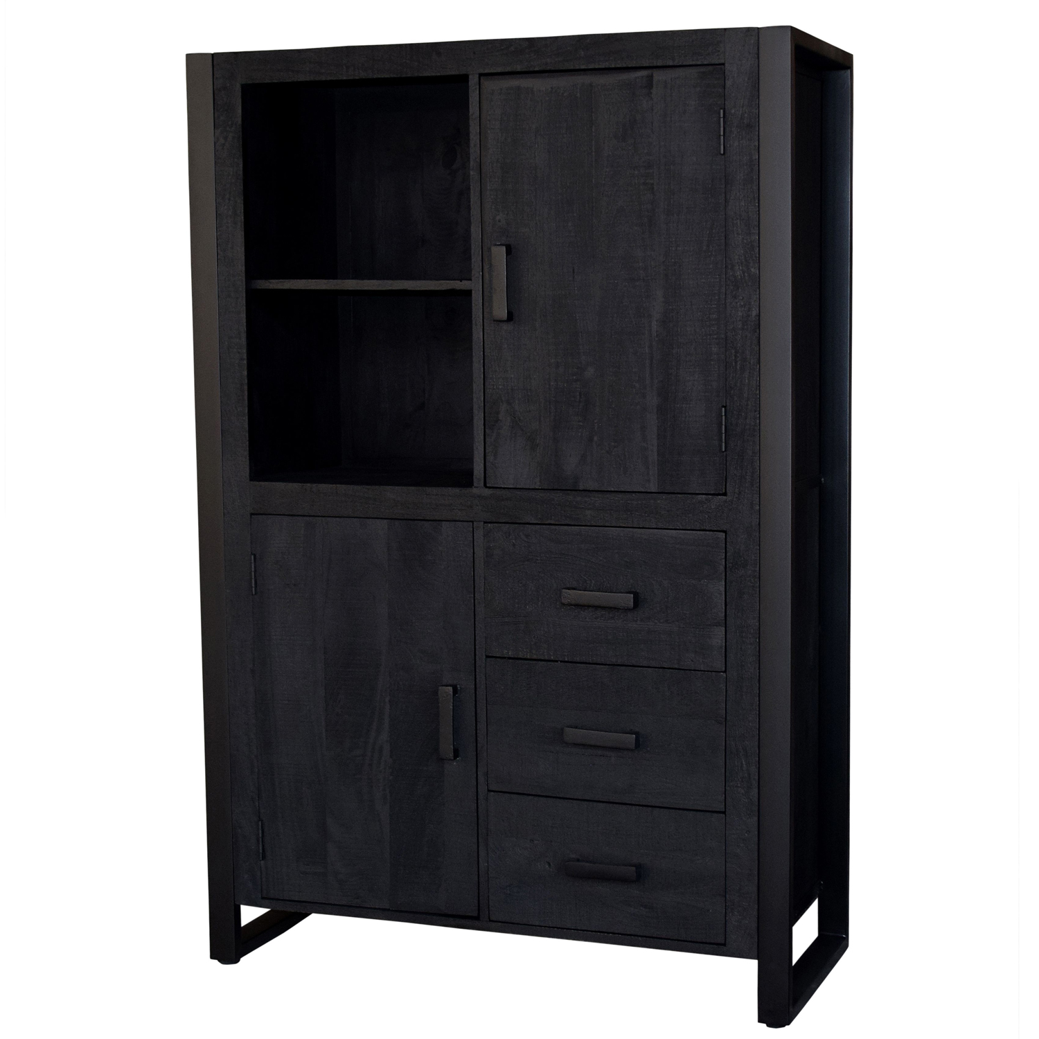 Schrank Norris B 100 cm Schrankwand Mangoholz Metall schwarz