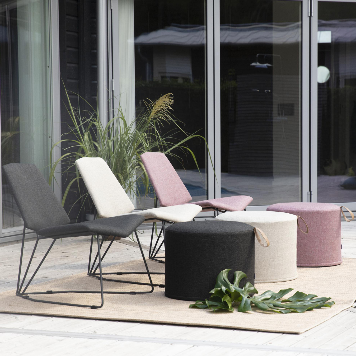 Outdoor Sitzhocker Kotte beige Pouf Ø 50 cm rund Hocker