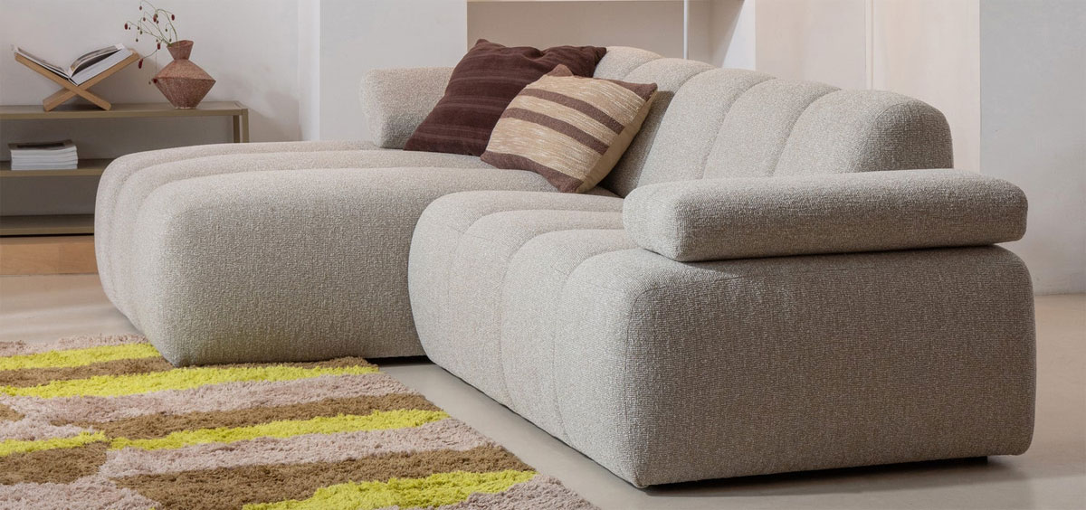 woood Chaiselongue Sofa MOJO links Bouclé beige melange