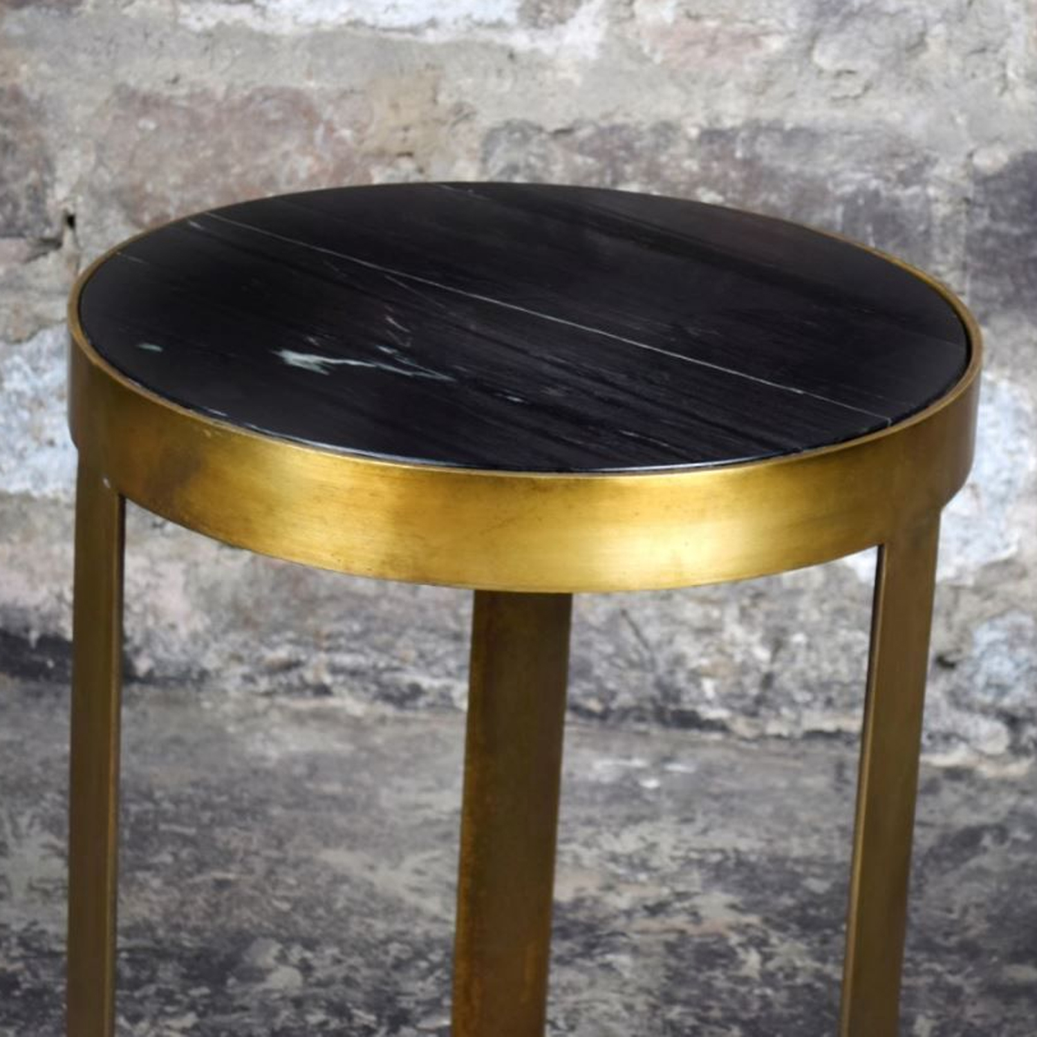 Beistelltisch Glennis Marble Ø 40 cm Black Gold Marmor Metall