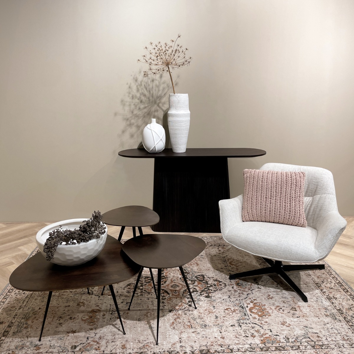 3er Set Couchtisch Loua Hartholz braun Metall