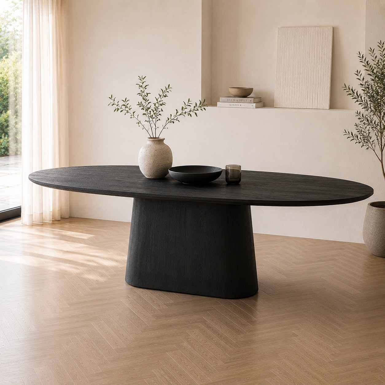 Esstisch ARON 300 x 110 cm dänisch oval Mangoholz schwarz