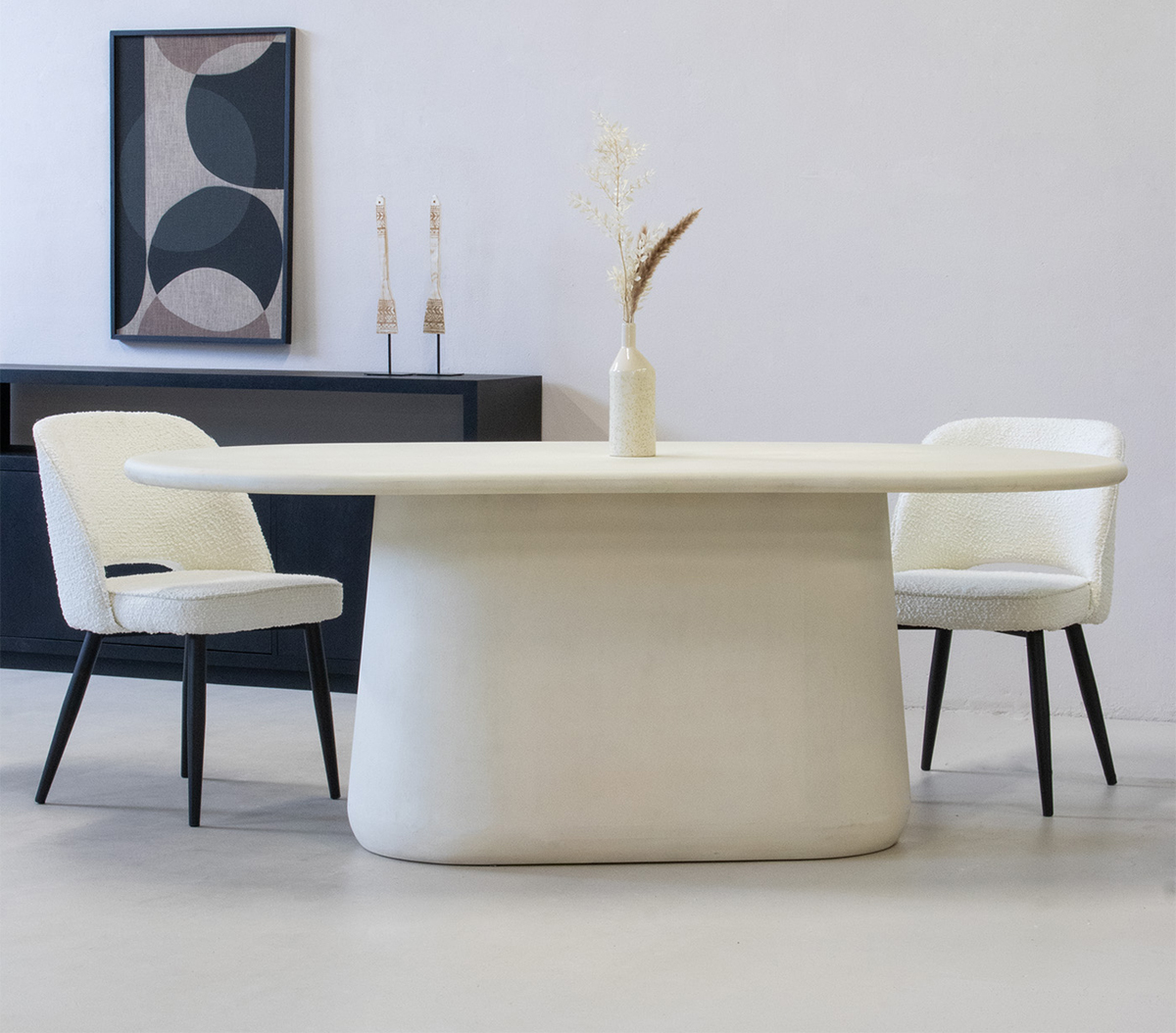 Esstisch NAOMI oval 160 x 100 cm beige Beton Ciré