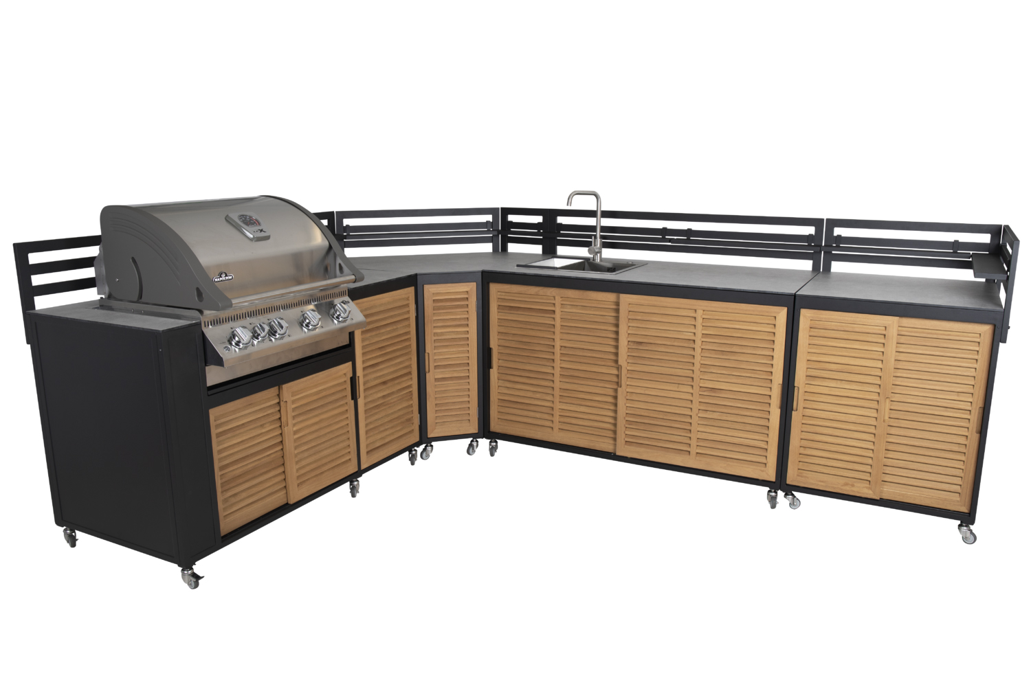 Fornax Außenküche komplett Eckelement + Grilleinsatz + Spüle + Endstück