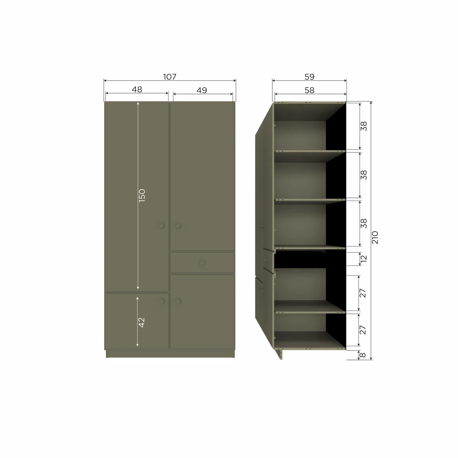 Kleiderschrank Schrank ALFIE 4-türig B 107 cm Kiefer Massivholz forest