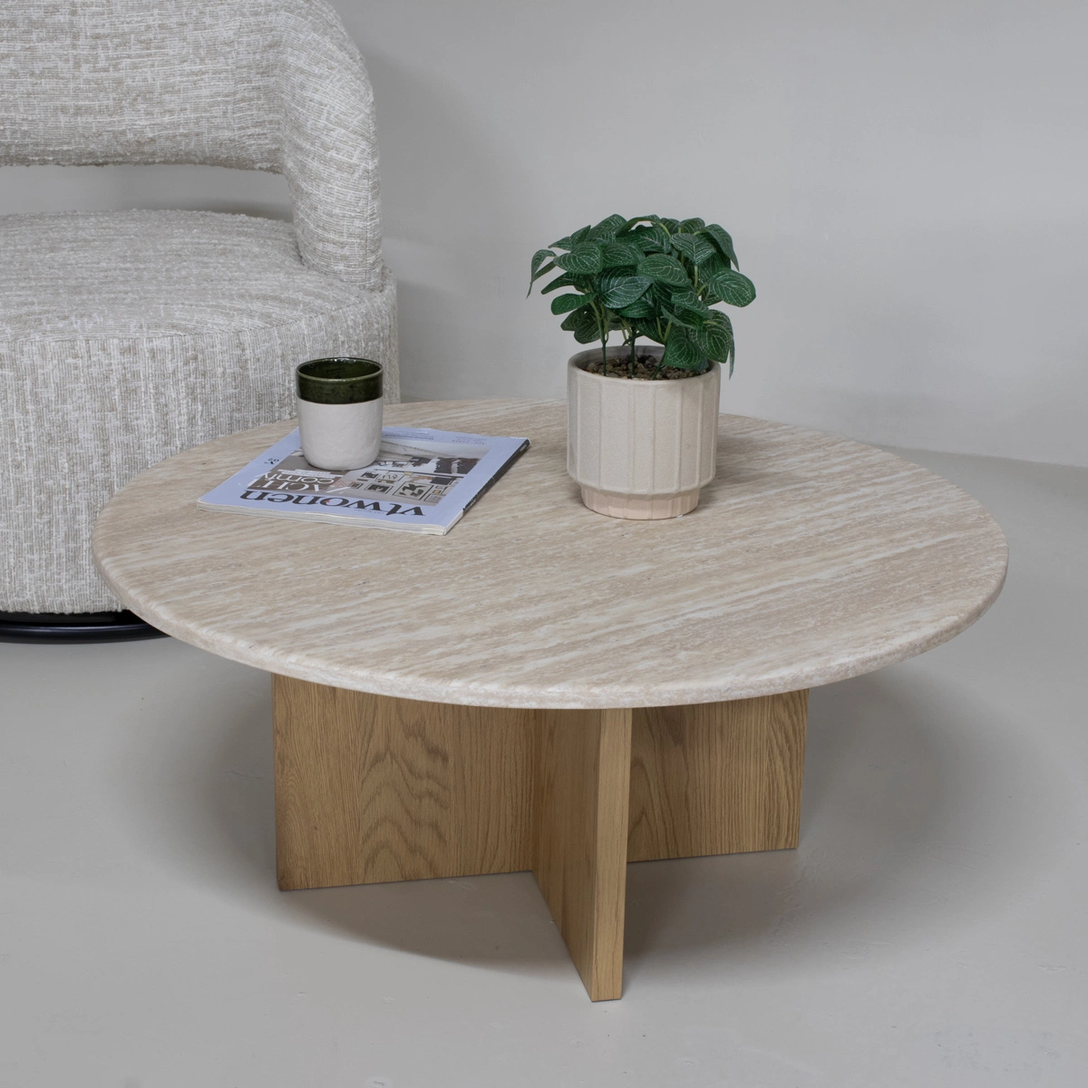 Beistelltisch Couchtisch Laria rund Ø 80 cm Marmorplatte MDF Tisch